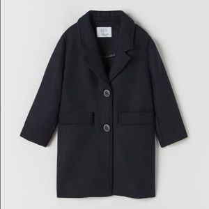 NWT Zara Straight Cut Wool Blend Coat in Navy Blue (Size: 13-14Y, 64.6”)